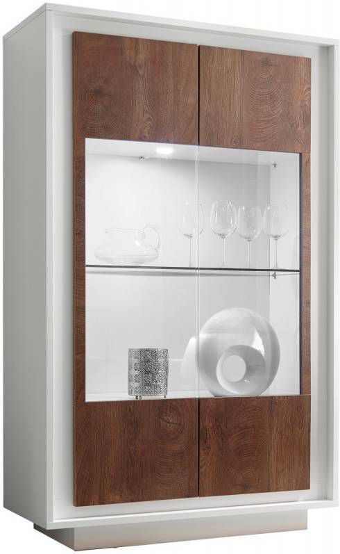 Pesaro Mobilia Vitrinekast SKY 171 cm hoog Wit met Cognac bruin