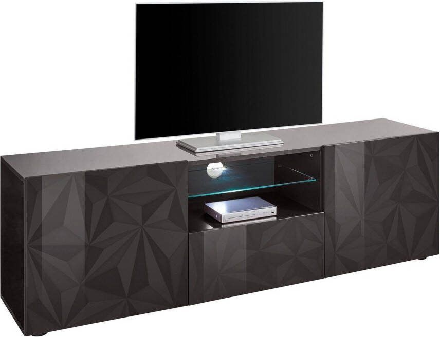 Pesaro Mobilia Tv meubel Kristal 181 cm breed in hoogglans antraciet