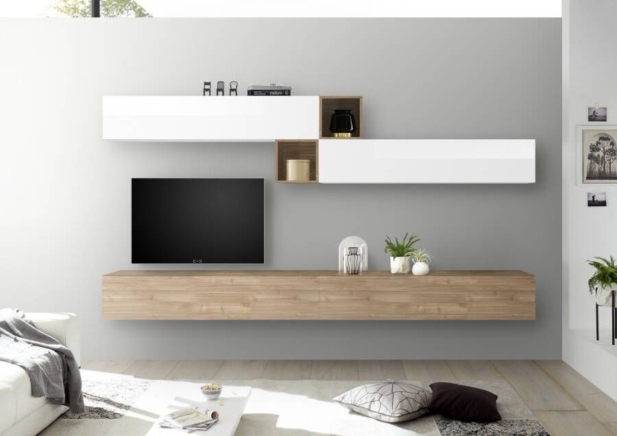 Pesaro Mobilia TV wandmeubel set Anya in hoogglans wit met eiken