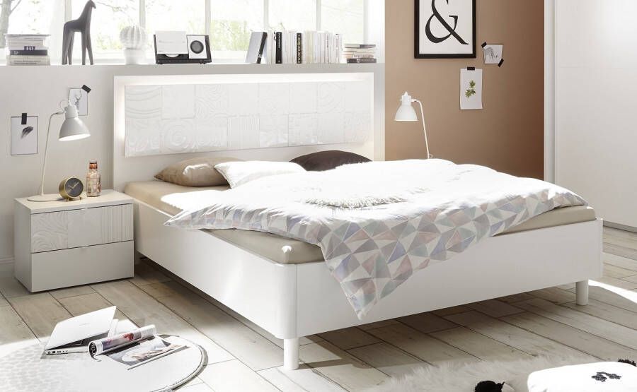 Pesaro Mobilia Tweepersoonsbed Perez 160x200cm in mat wit met hoogglans wit
