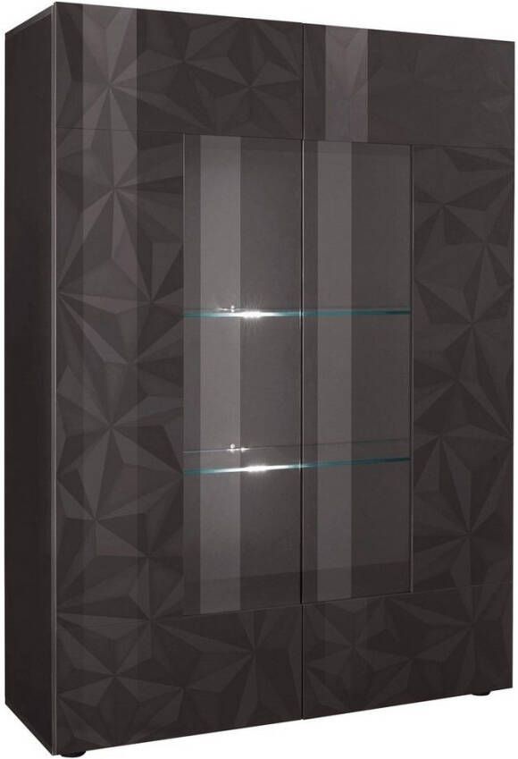 Pesaro Mobilia Vitrinekast Kristal 166 cm hoog in hoogglans antraciet
