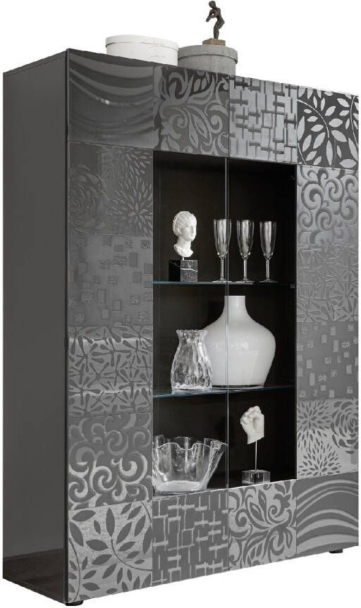 Pesaro Mobilia Vitrinekast Miro 166 cm hoog in hoogglans antraciet