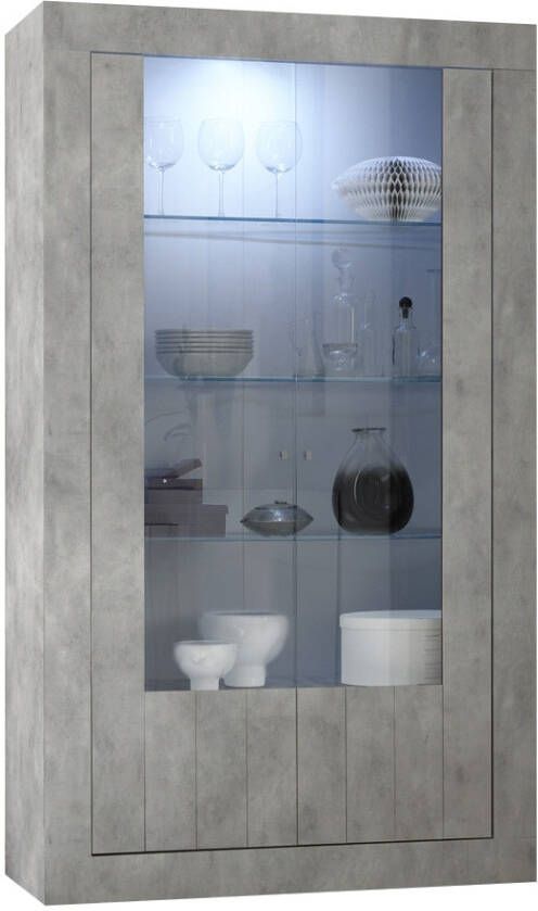 Pesaro Mobilia Vitrinekast Urbino 190 cm hoog in grijs beton