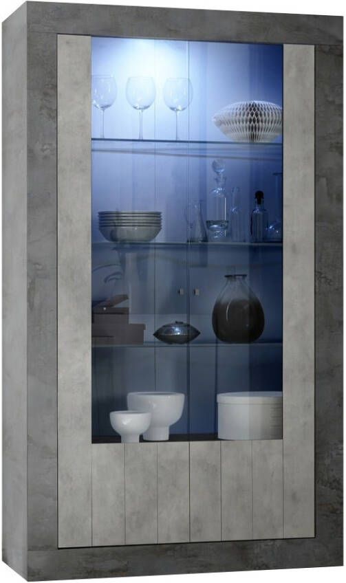 Pesaro Mobilia Vitrinekast Urbino 190 cm hoog in Oxid met grijs beton