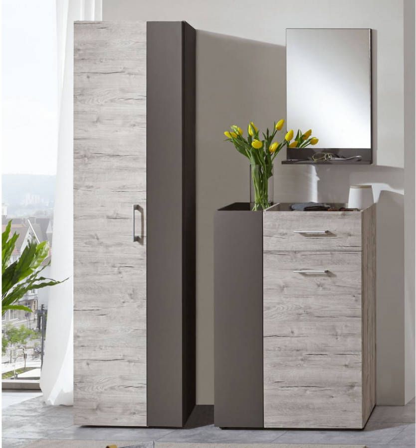 FMD Ladekast met 2 deuren en 1 lade zandeikenkleurig en lavagrijs