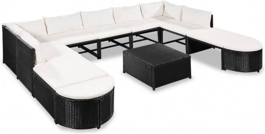 VIDAXL 12 delige Loungeset met kussens poly rattan zwart