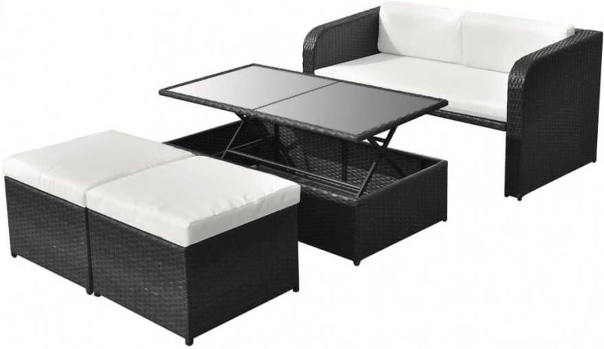 VIDAXL 4 delige Loungeset met kussens poly rattan zwart