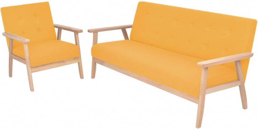 VIDAXL Bankstel stof geel 2 delig