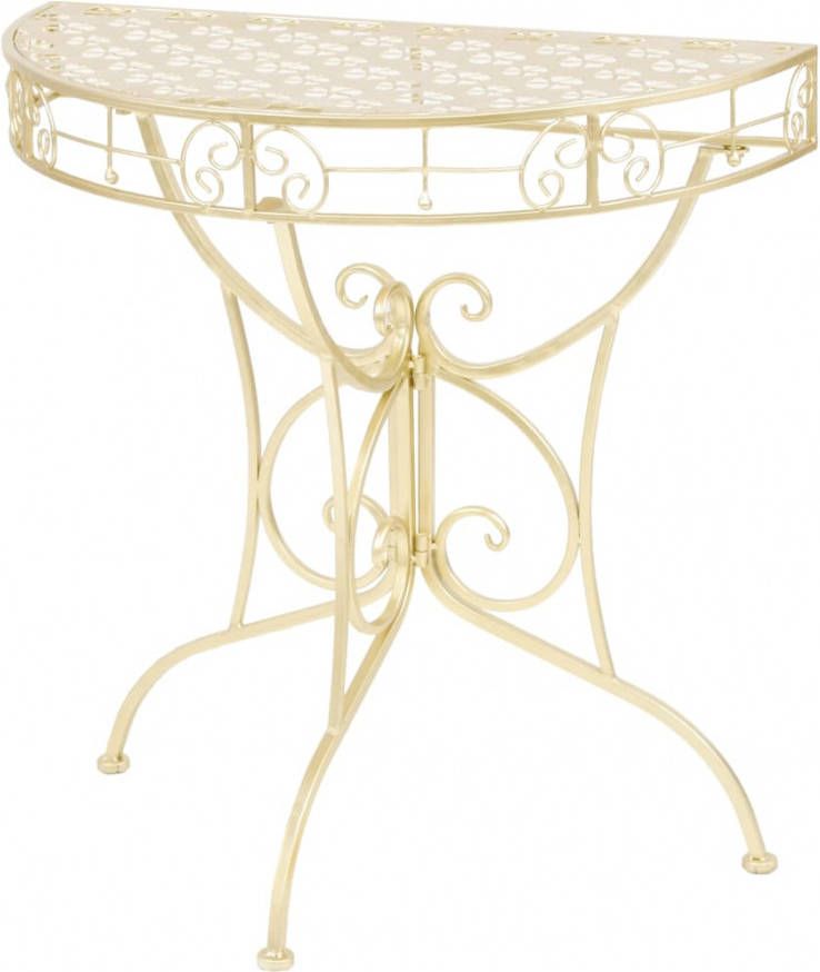 VidaXL Bijzettafel vintage stijl half rond 72x36x74 cm | Bijzettafel Franse stijl 82x39x76 cm metaal wit