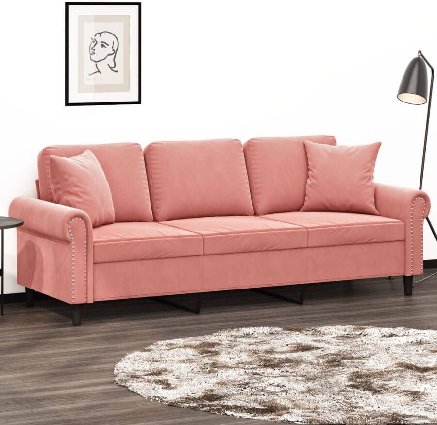 VIDAXL Driezitsbank met kussens 180 cm fluweel roze