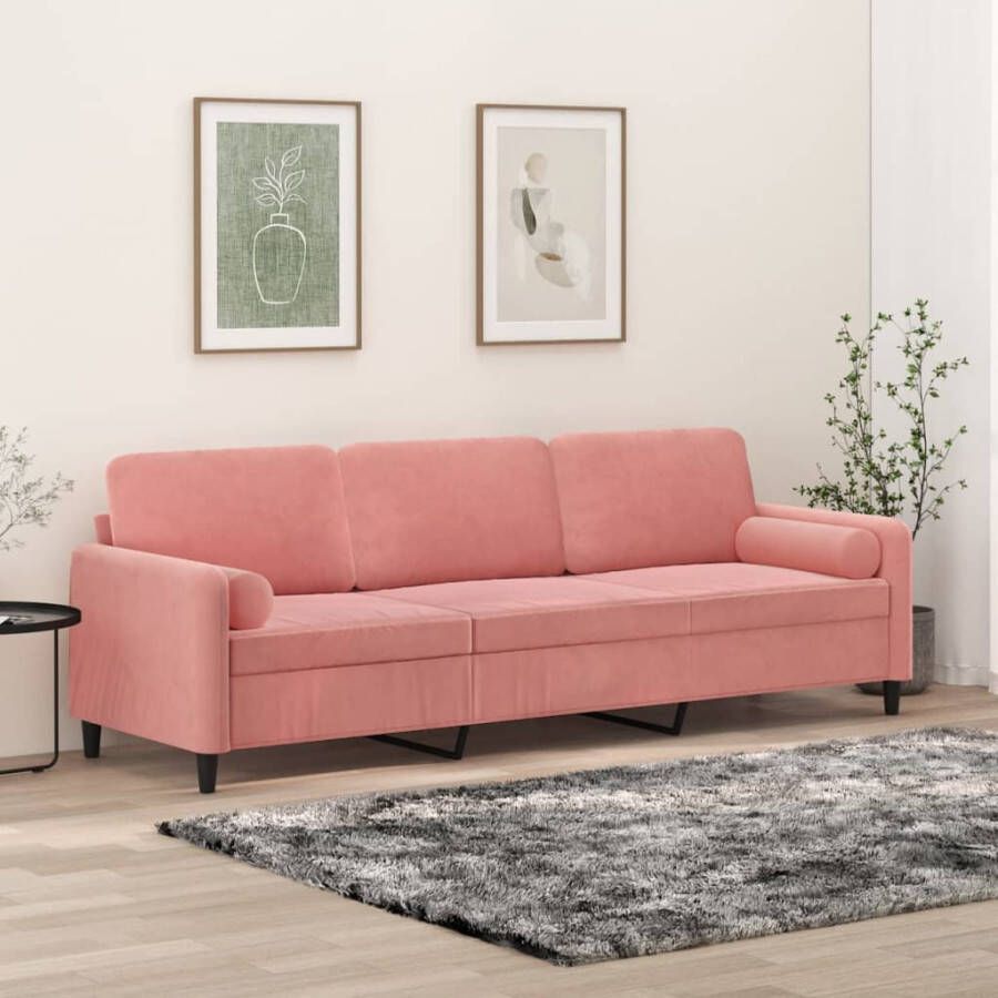 VIDAXL Driezitsbank met kussens 210 cm fluweel roze