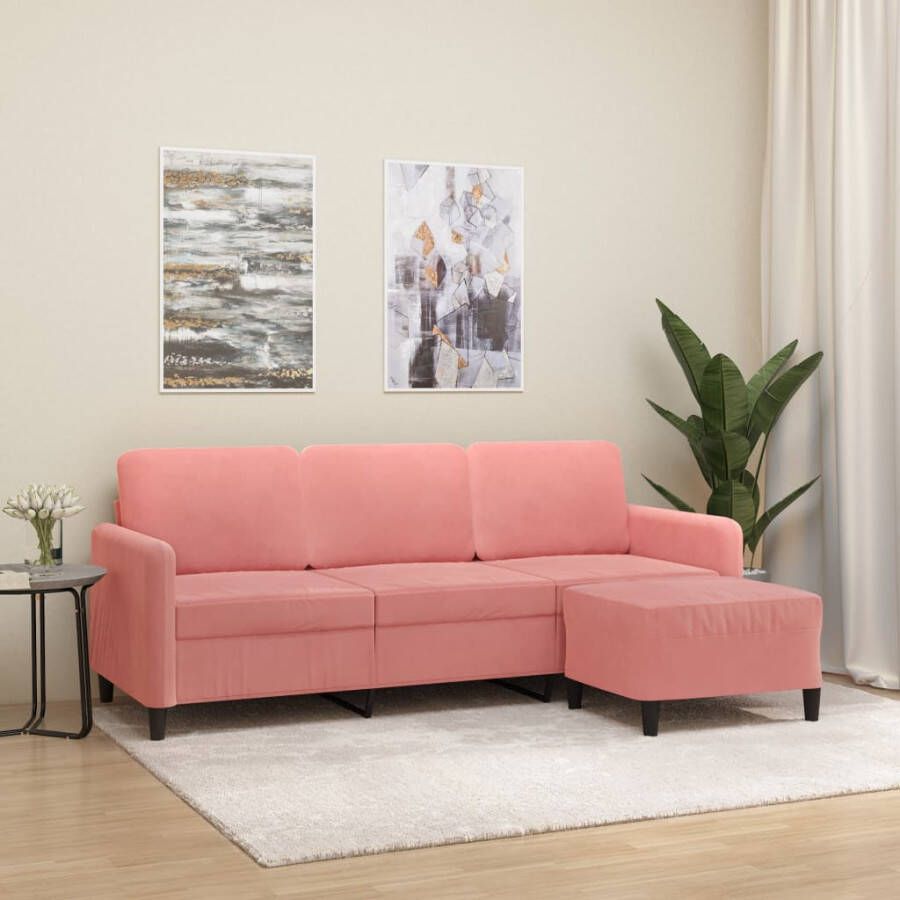 VIDAXL Driezitsbank met voetenbank 180 cm fluweel roze