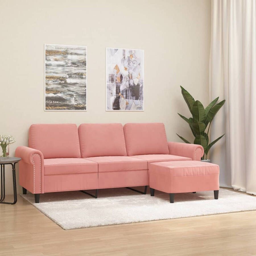 VIDAXL Driezitsbank met voetenbank 180 cm fluweel roze