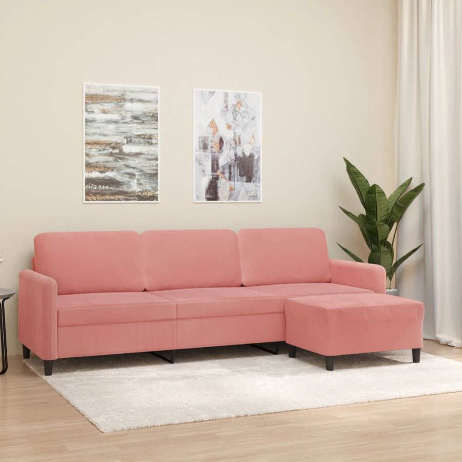 VIDAXL Driezitsbank met voetenbank 210 cm fluweel roze