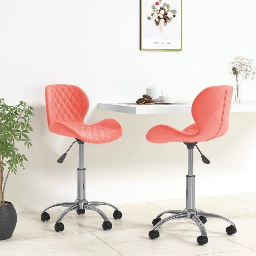 VIDAXL Eetkamerstoelen draaibaar 2 st fluweel roze