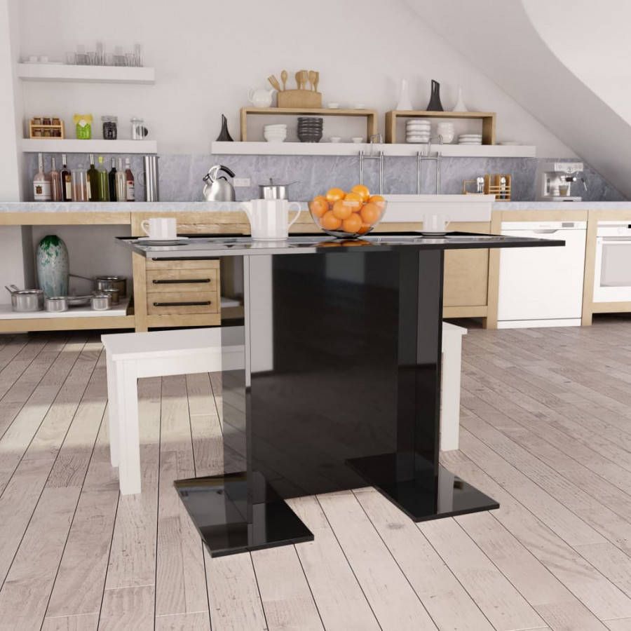 VIDAXL Eettafel 110x60x75 cm bewerkt hout hoogglans zwart