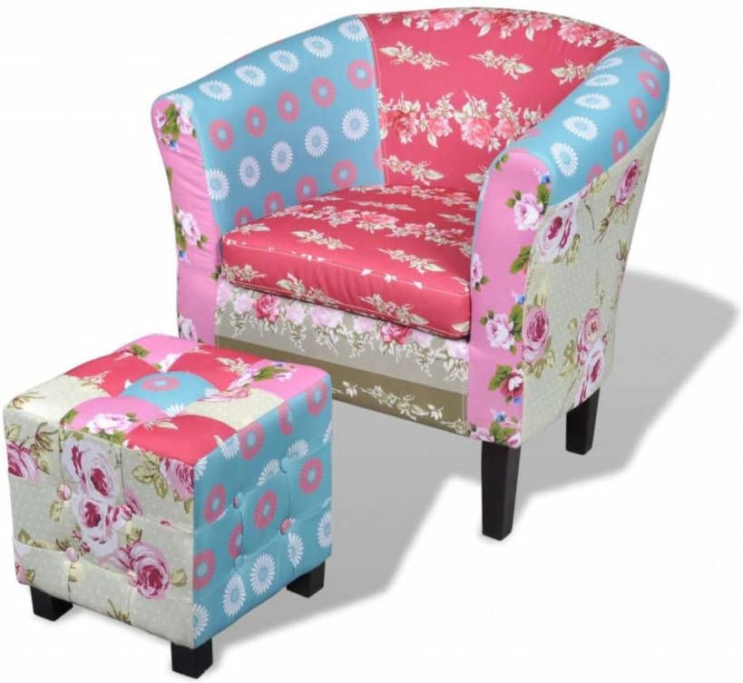 VIDAXL Fauteuil met voetenbankje patchwork ontwerp stof