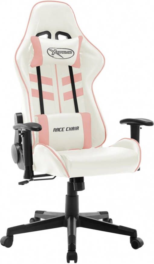 VIDAXL Gamestoel kunstleer wit en roze
