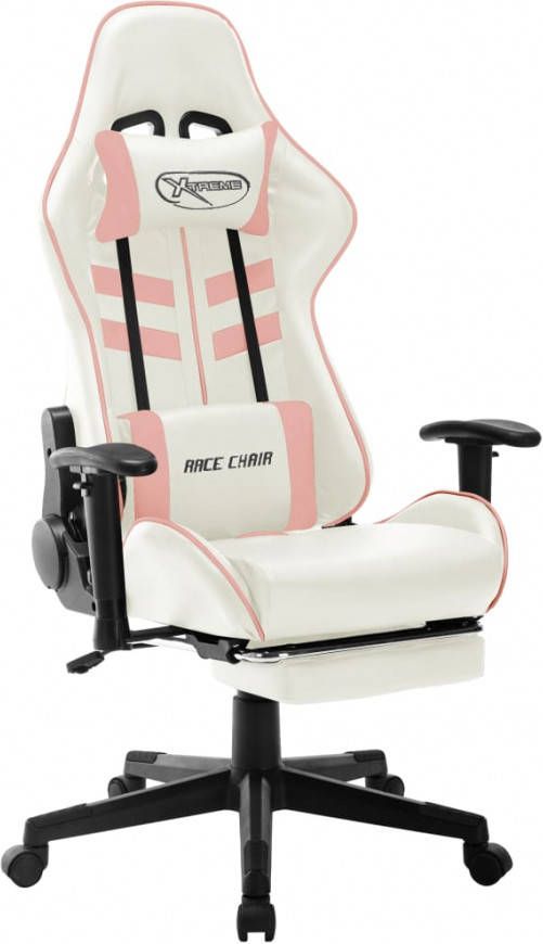 VIDAXL Gamestoel kunstleer wit en roze