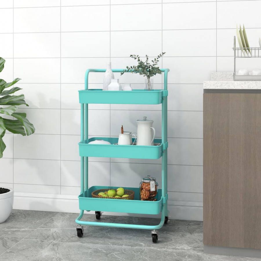vidaXL Keukentrolley 3 laags 42x25x83, 5 cm ijzer en ABS turquoise