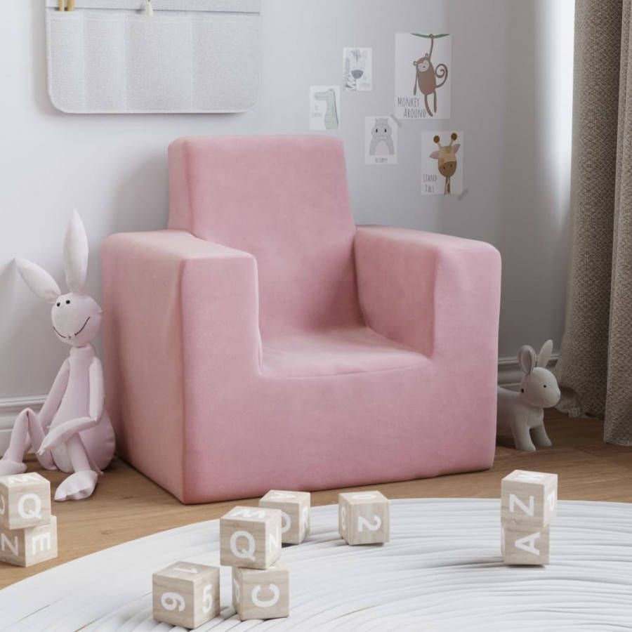 VIDAXL Kinderbank zacht pluche roze