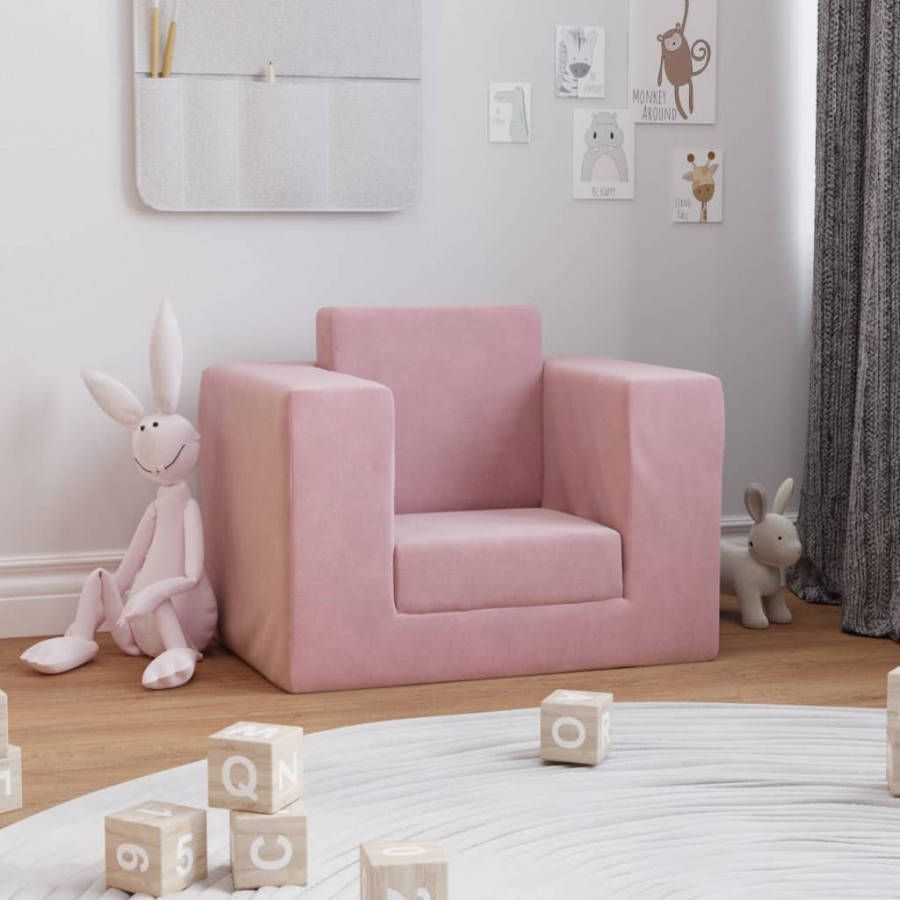 VIDAXL Kinderbank zacht pluche roze