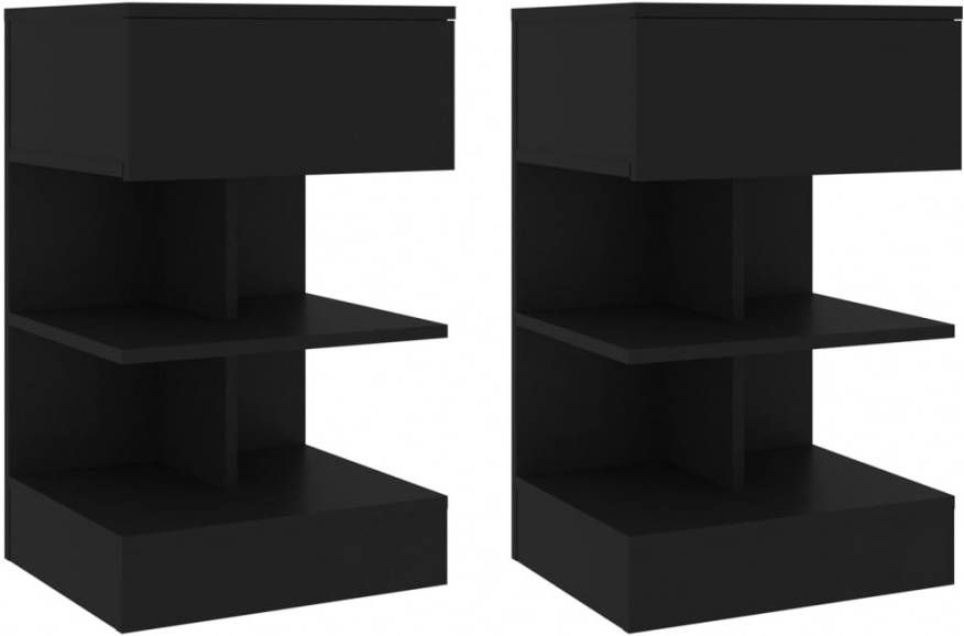 VIDAXL Nachtkastjes 2 st 40x35x65 cm spaanplaat zwart
