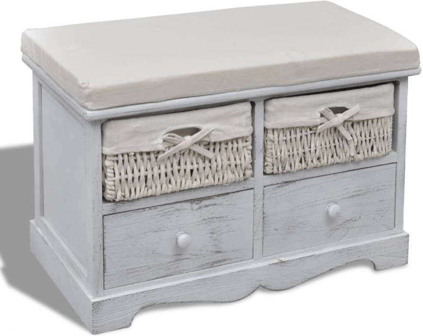 vidaXL Houten opslagbank met 2 lades en 2 manden wit