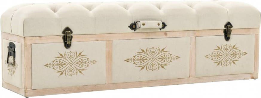 VIDAXL Opslagbank 110 cm massief vurenhout en stof crè, mekleurig