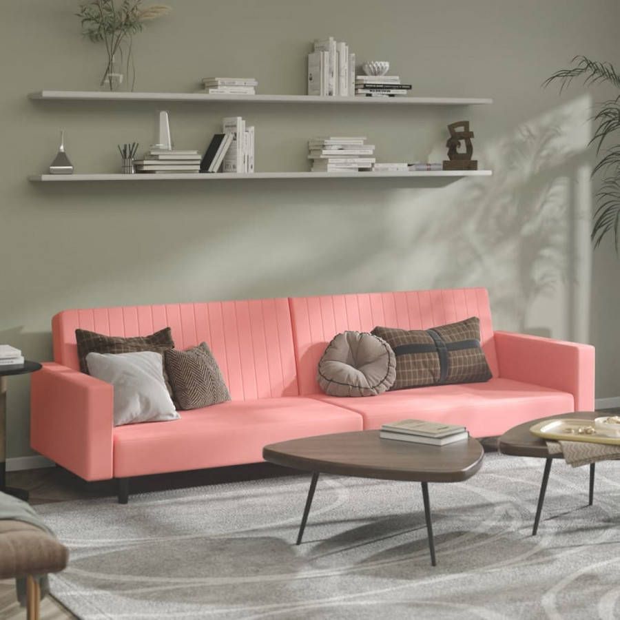 VIDAXL Slaapbank 2 zits fluweel roze