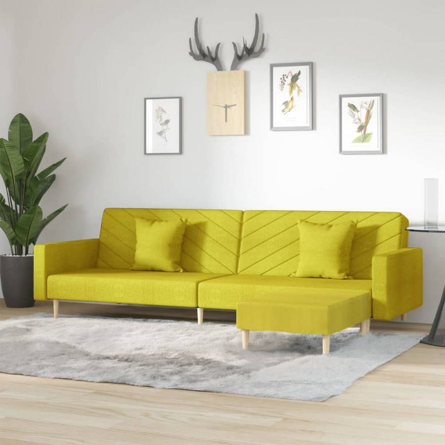 VIDAXL Slaapbank 2 zits met 2 kussens en voetenbank stof groen