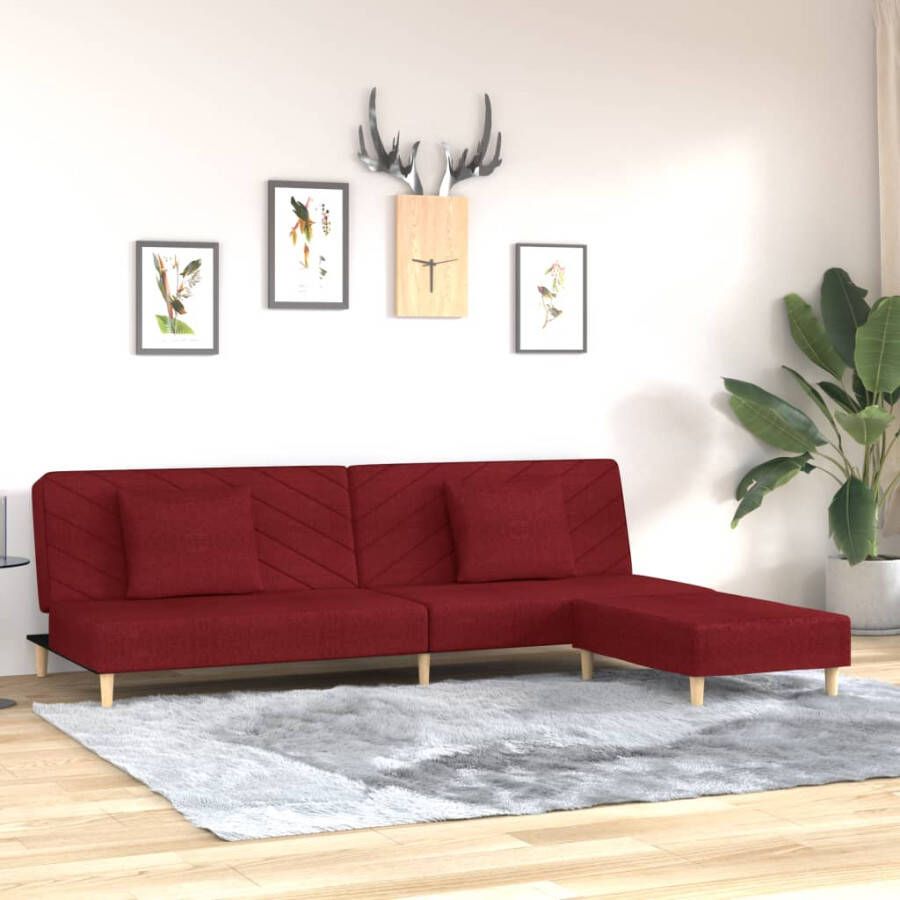 VIDAXL Slaapbank 2 zits met 2 kussens en voetenbank stof wijnrood