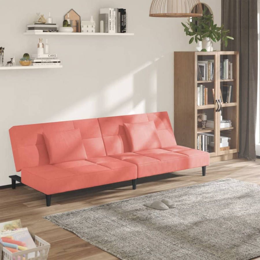 VIDAXL Slaapbank 2 zits met 2 kussens fluweel roze