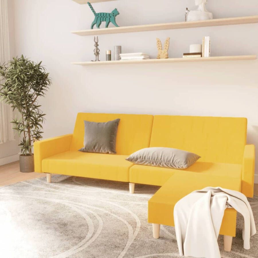 VIDAXL Slaapbank 2 zits met voetenbank stof geel