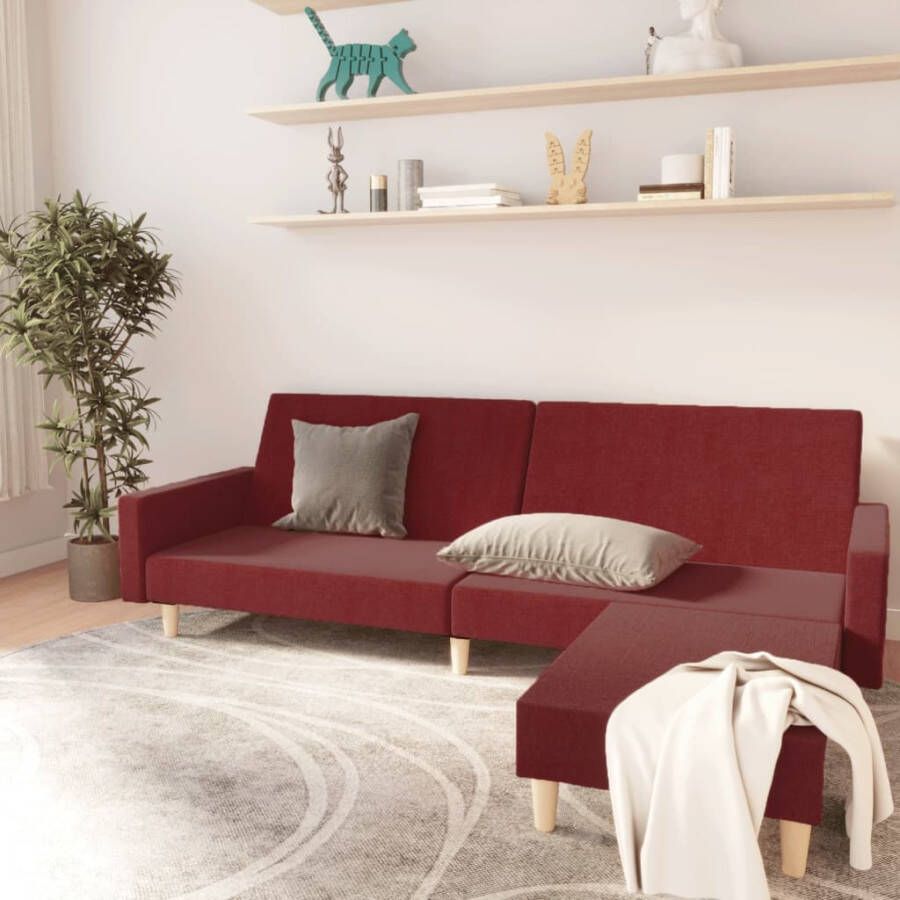 VIDAXL Slaapbank 2 zits met voetenbank stof wijnrood