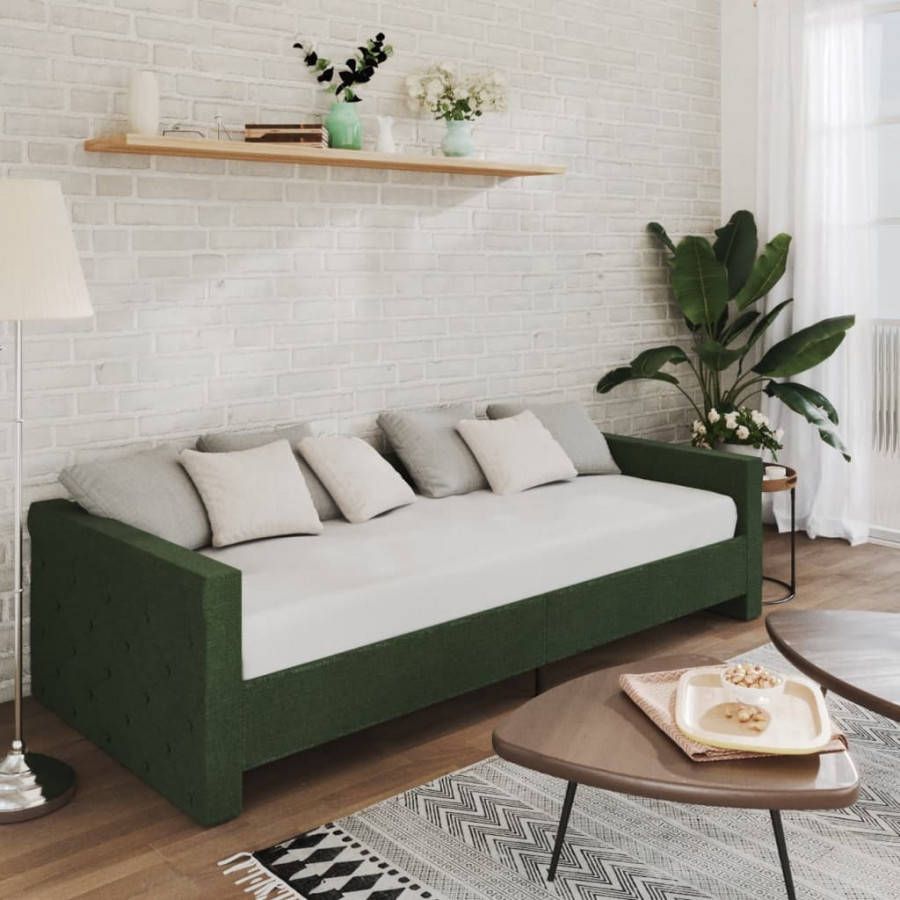 VIDAXL Slaapbank met matras en USB stof donkergroen 90x200 cm