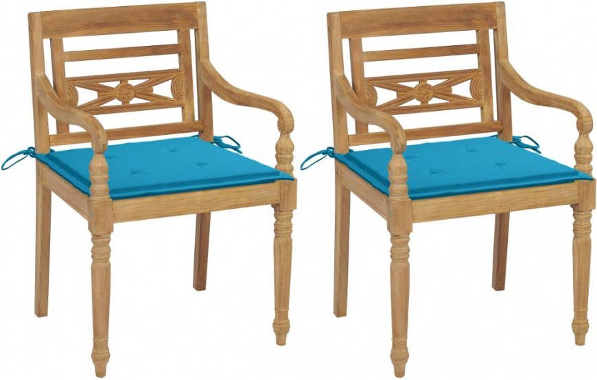 vidaXL Stoelen Batavia 2 st met blauwe kussens massief teakhout