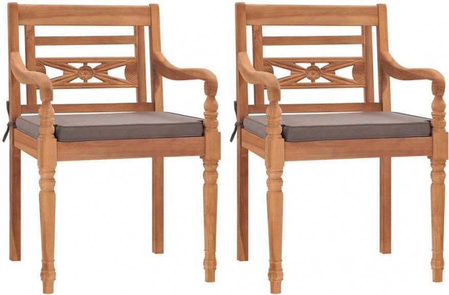 vidaXL Stoelen Batavia 2 st met donkergrijze kussens massief teakhout