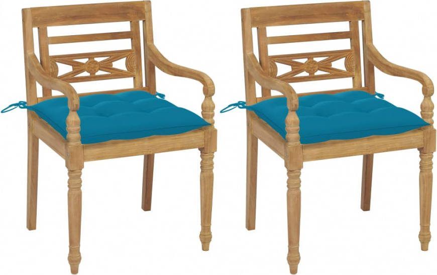 vidaXL Stoelen Batavia 2 st met lichtblauwe kussens massief teakhout