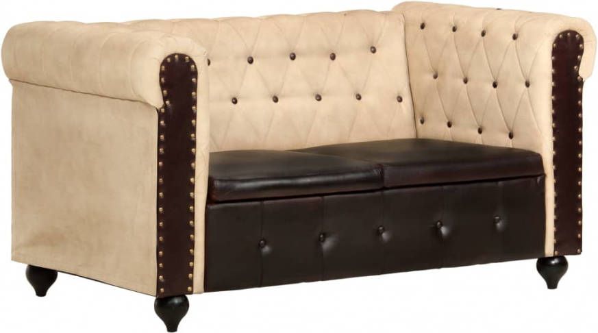 vidaXL Tweezitsbank Chesterfield stijl echt leer bruin