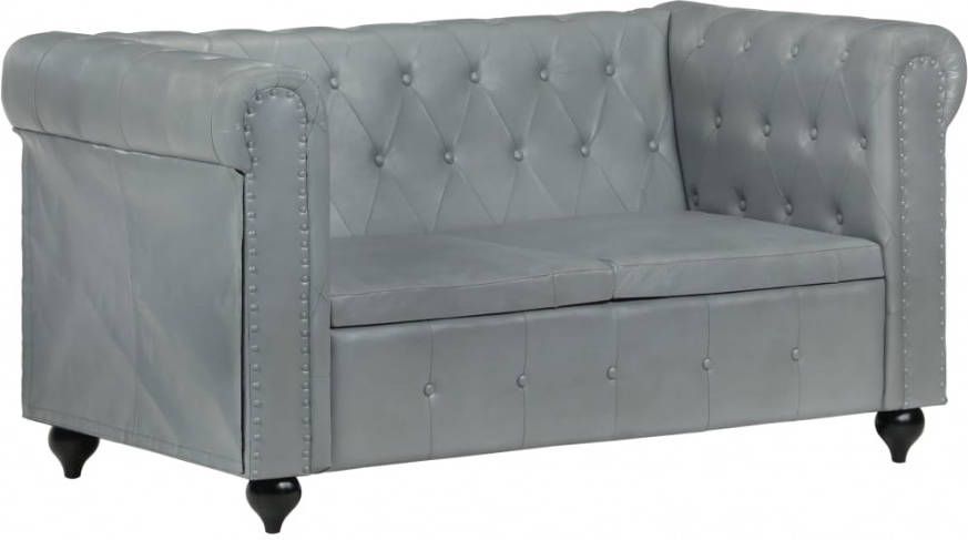 vidaXL Tweezitsbank Chesterfield stijl echt leer grijs