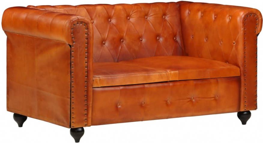 vidaXL Tweezitsbank Chesterfield stijl echt leer tan