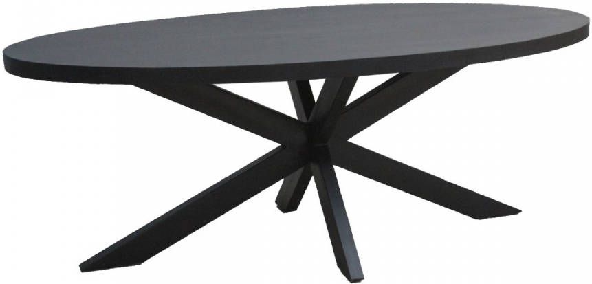 Livingfurn Ovale Eettafel 'Kala Spider' Mangohout en staal, 240 x 110cm, kleur zwart