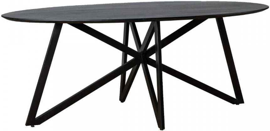 Livingfurn Ovale Eettafel 'Oslo' Acaciahout en staal, kleur Zwart, 200 x 100cm