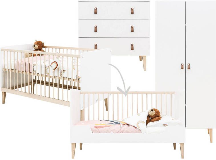 Bopita Indy 3 delige meegroeikamer Wit/Naturel