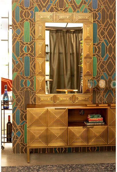 Dutchbone Spiegel 'Volan' mangohout, 110x70cm, kleur goud