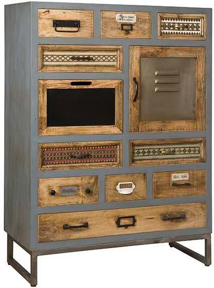 Towerliving Opbergkast antiek grijs met verschillende deurtjes