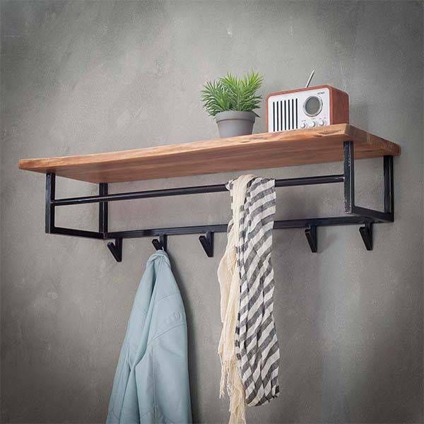 MOOS Kapstok Edge 6 Haken Hoedenpl Massief Acacia Natur